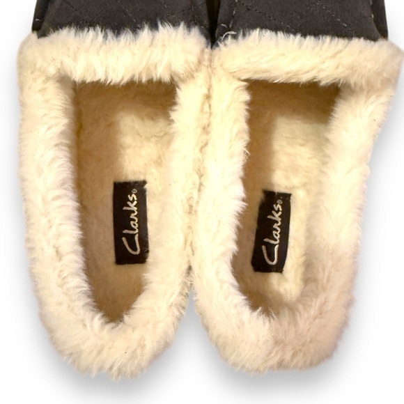 Clarks Tessa Sherling Lined Gray Quilted Suede Leather Slipper Loafers Sz 10 NEW - Picture 7 of 8